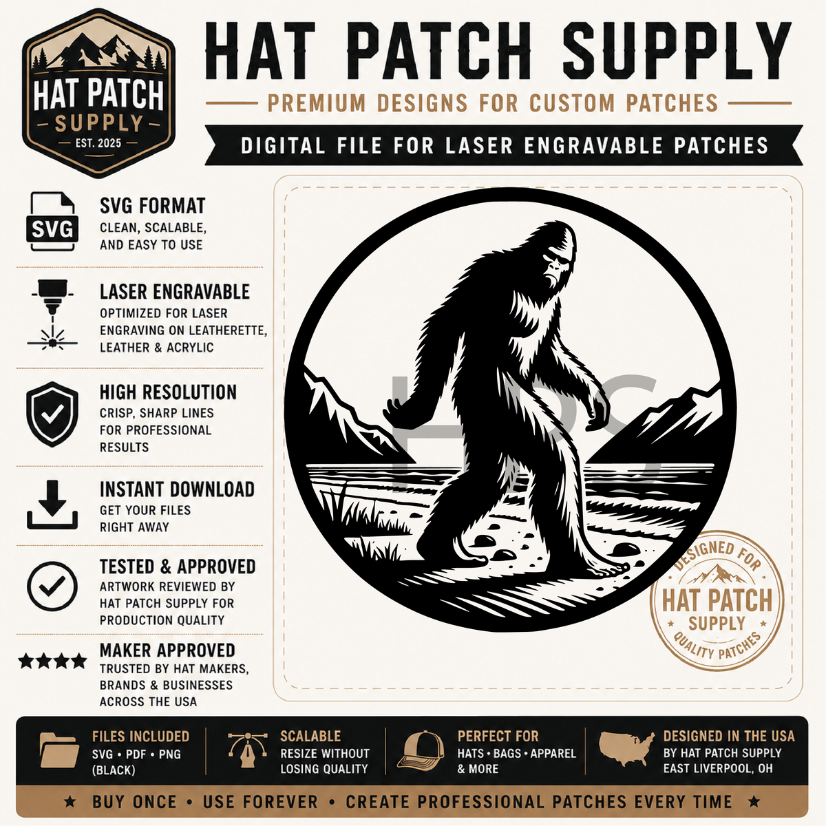 Bigfoot SVG bundle set 2 sasquatch hat patch designs shown together