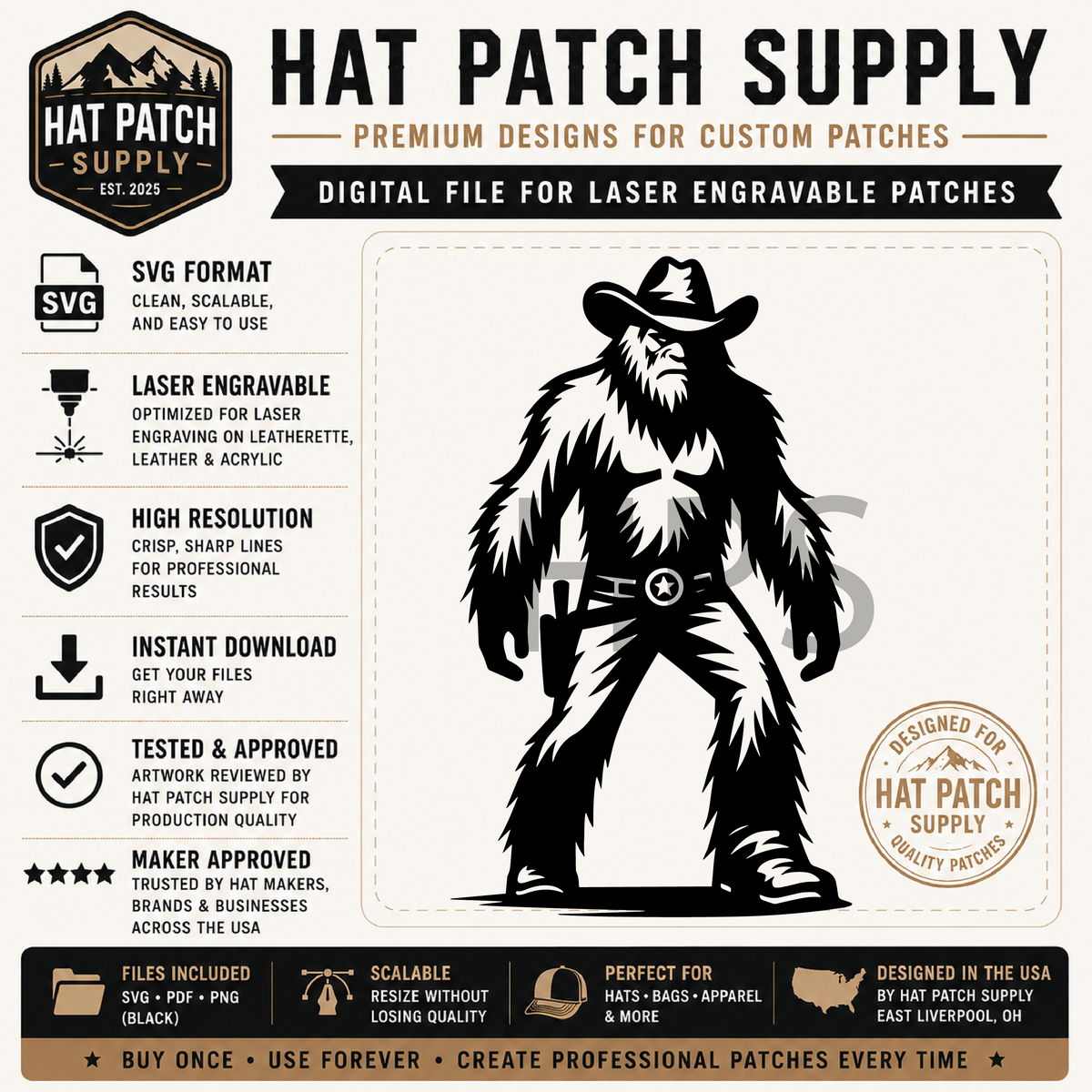 Bigfoot SVG bundle set 3 sasquatch hat patch designs shown together