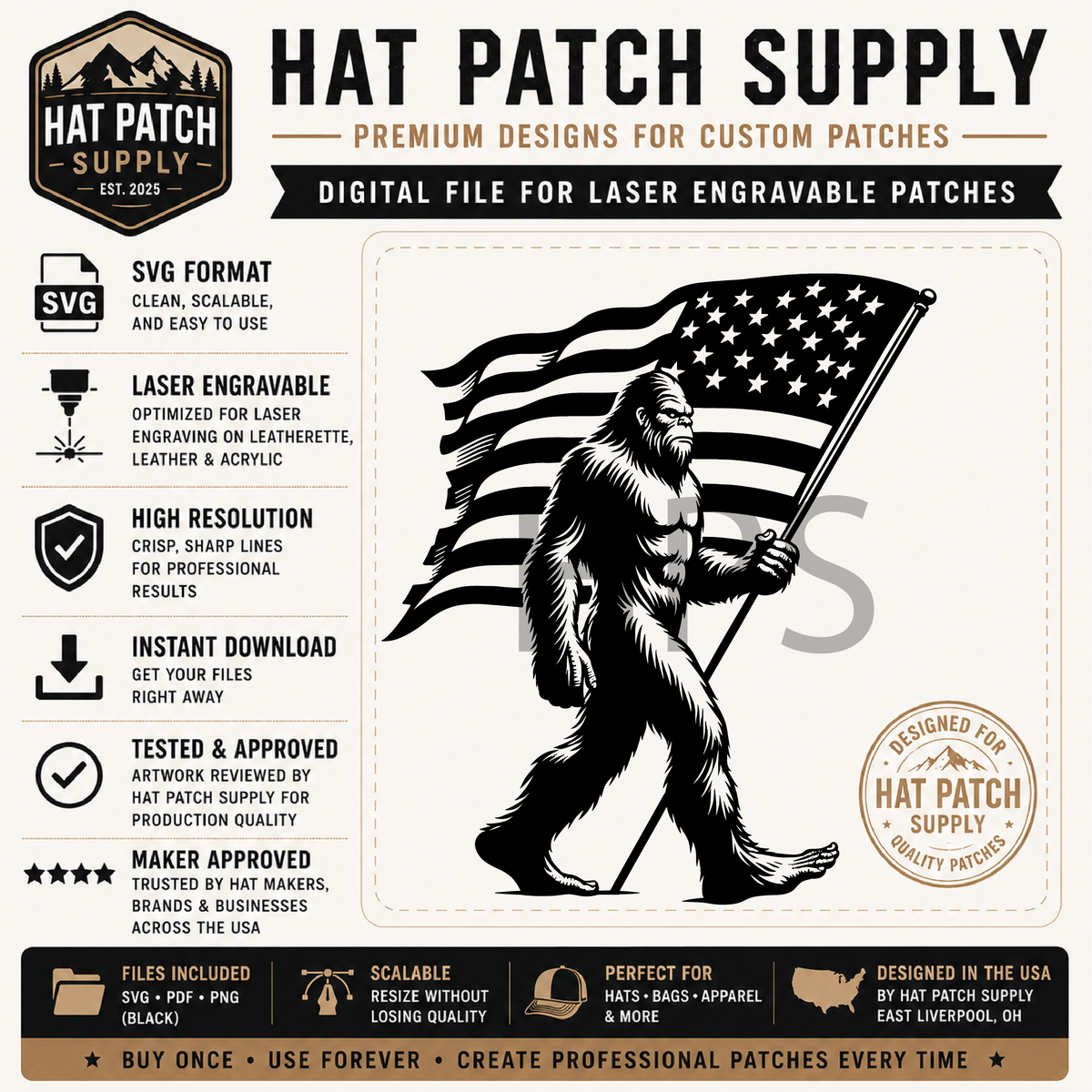 Sports themed Bigfoot hat patch SVG design from bundle set 3