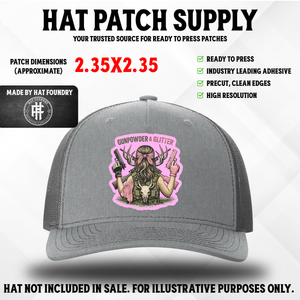 Gun Power & Glitter – Female Hunter UV Printed Hat Patch - Hat Patch Supply by Hat Foundry