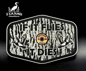 If It Flies Acrylic Hat Patch Tree Bark Design with Copper Acrylic Insert - 2 Pieces - 4 Colors Available