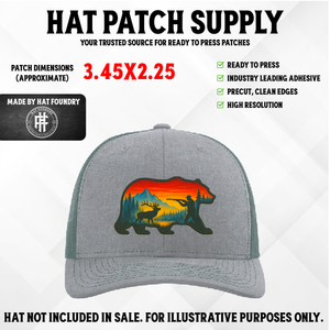 Bear Silhouette Hunting Scene UV Printed Patch - Hat Patch Supply by Hat Foundry