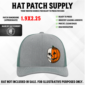 Skull Pumpkin Halloween UV Printed Hat Patch - Hat Patch Supply by Hat Foundry
