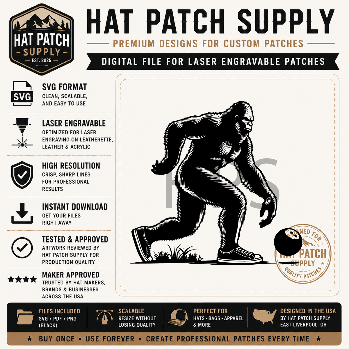 Fourth preview sheet of cooking and outdoor Bigfoot hat patch SVG designs
