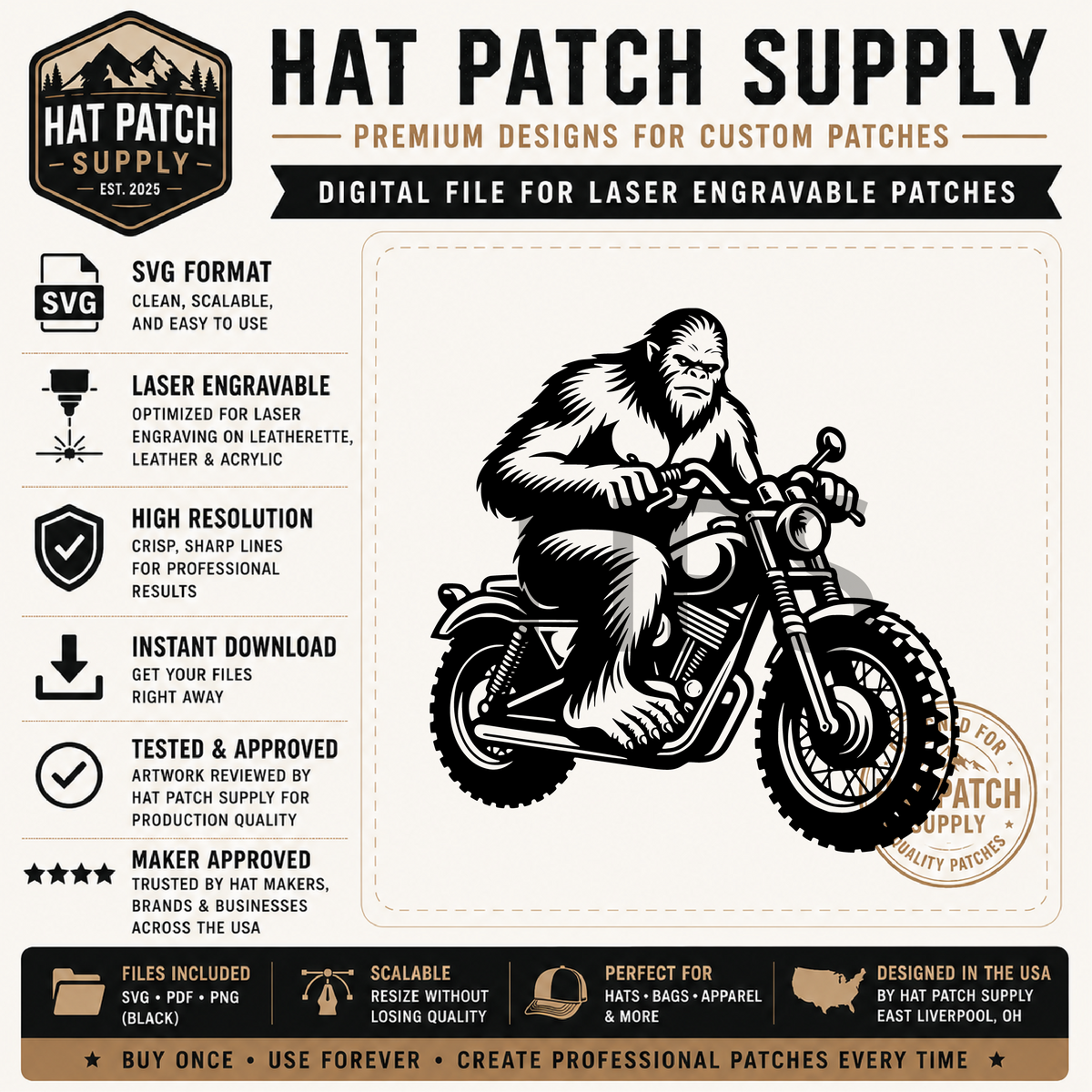 Fifth preview sheet of laser ready Bigfoot sasquatch hat patch SVG designs