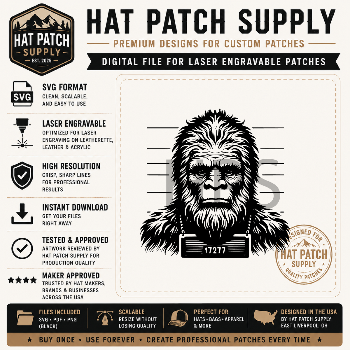 Twelfth sasquatch hat patch SVG design from the Bigfoot bundle