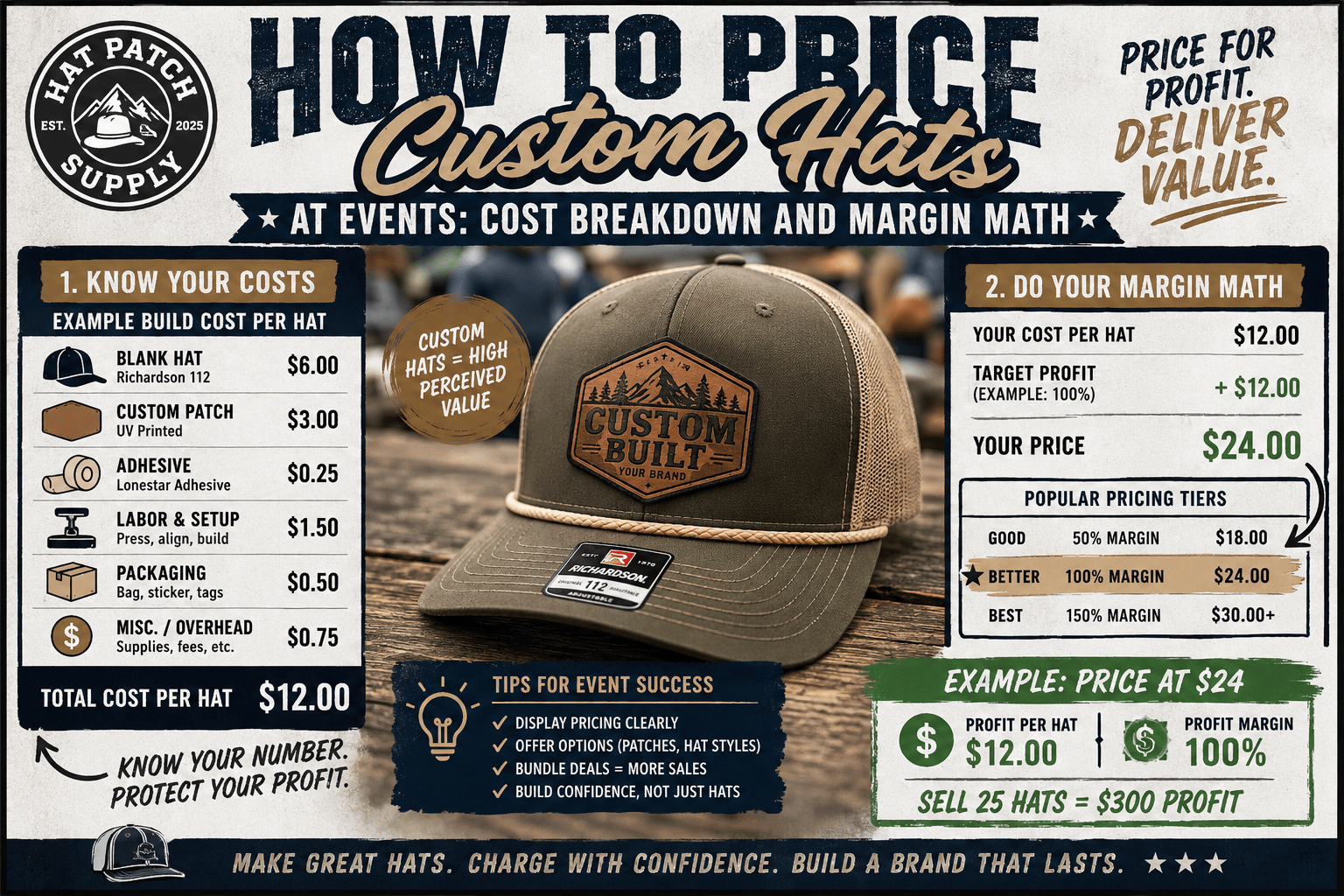 How to Price Custom Hats at Events: Cost Breakdown and Margin Math - Hat Patch Supply