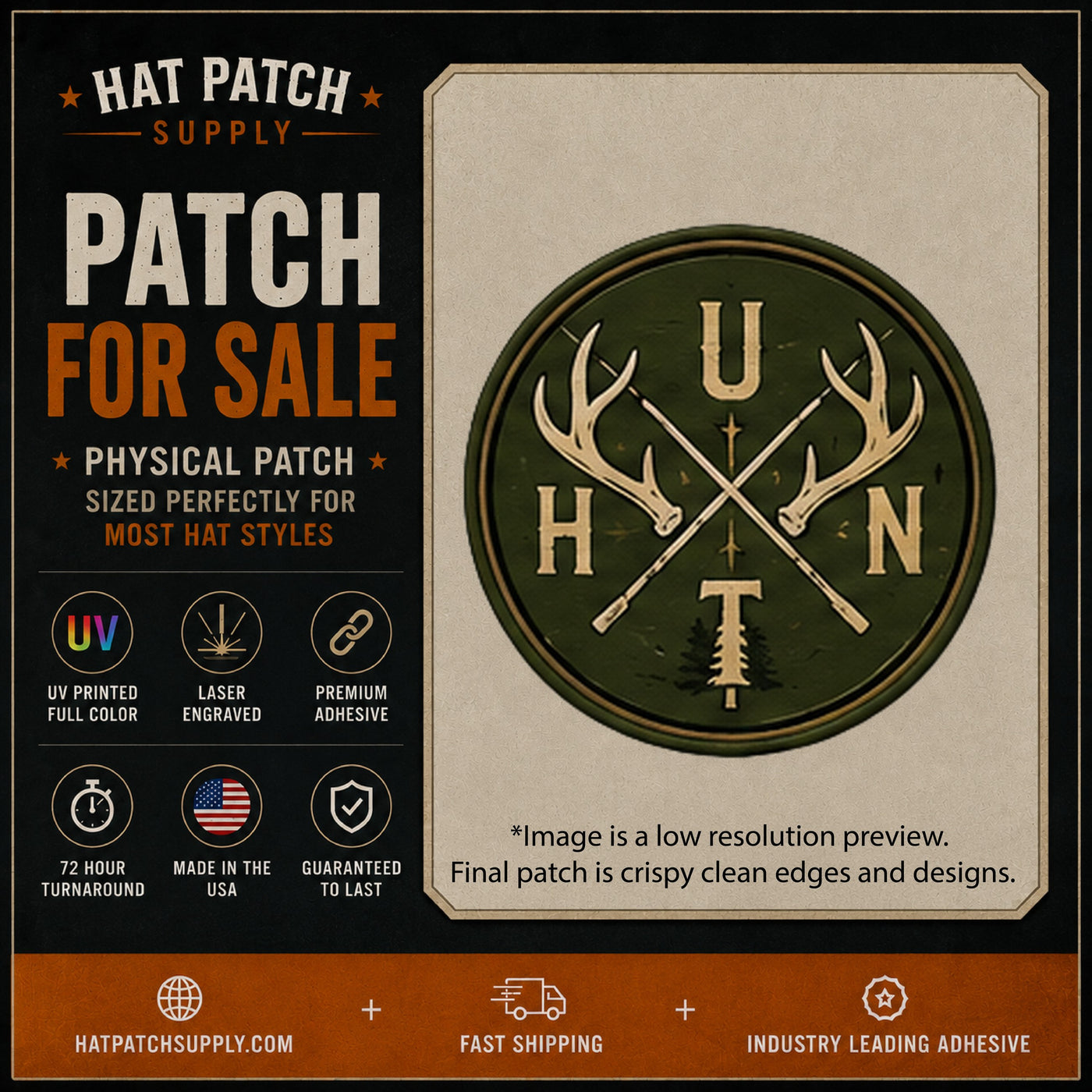 HUNT Crossed Antlers Hunting Hat Patch