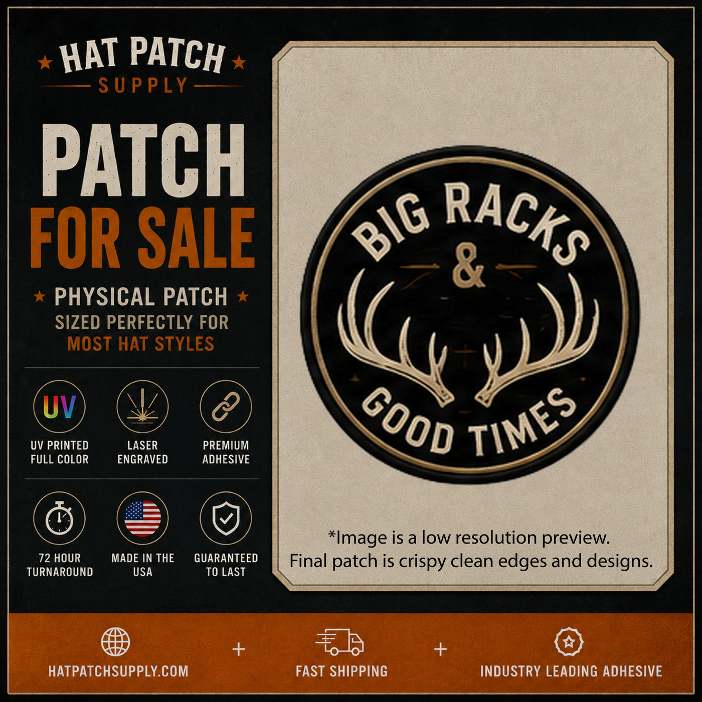 Big Racks &amp; Good Times Deer Hunting Hat Patch