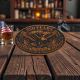 Wide oval leather hat patch with a 250 Years freedom eagle design