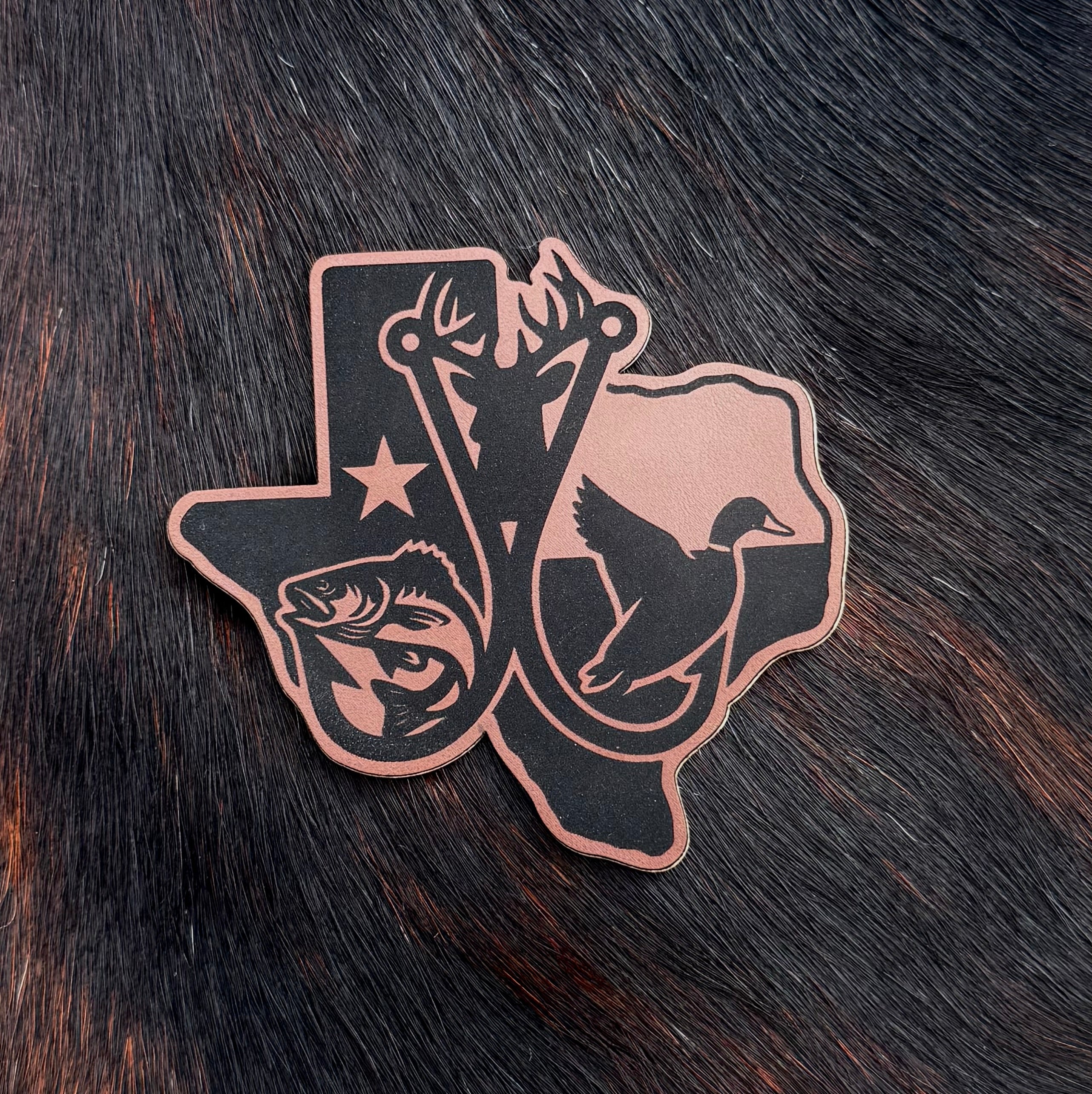 Engraved Texas Flag Hunting and Fishing Trifecta Patch