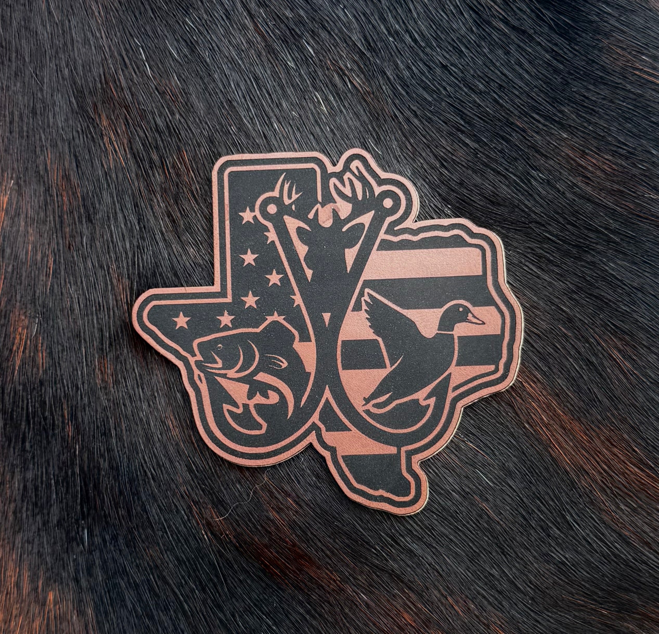 Engraved Texas American Flag Hunting and Fishing Trifecta Patch