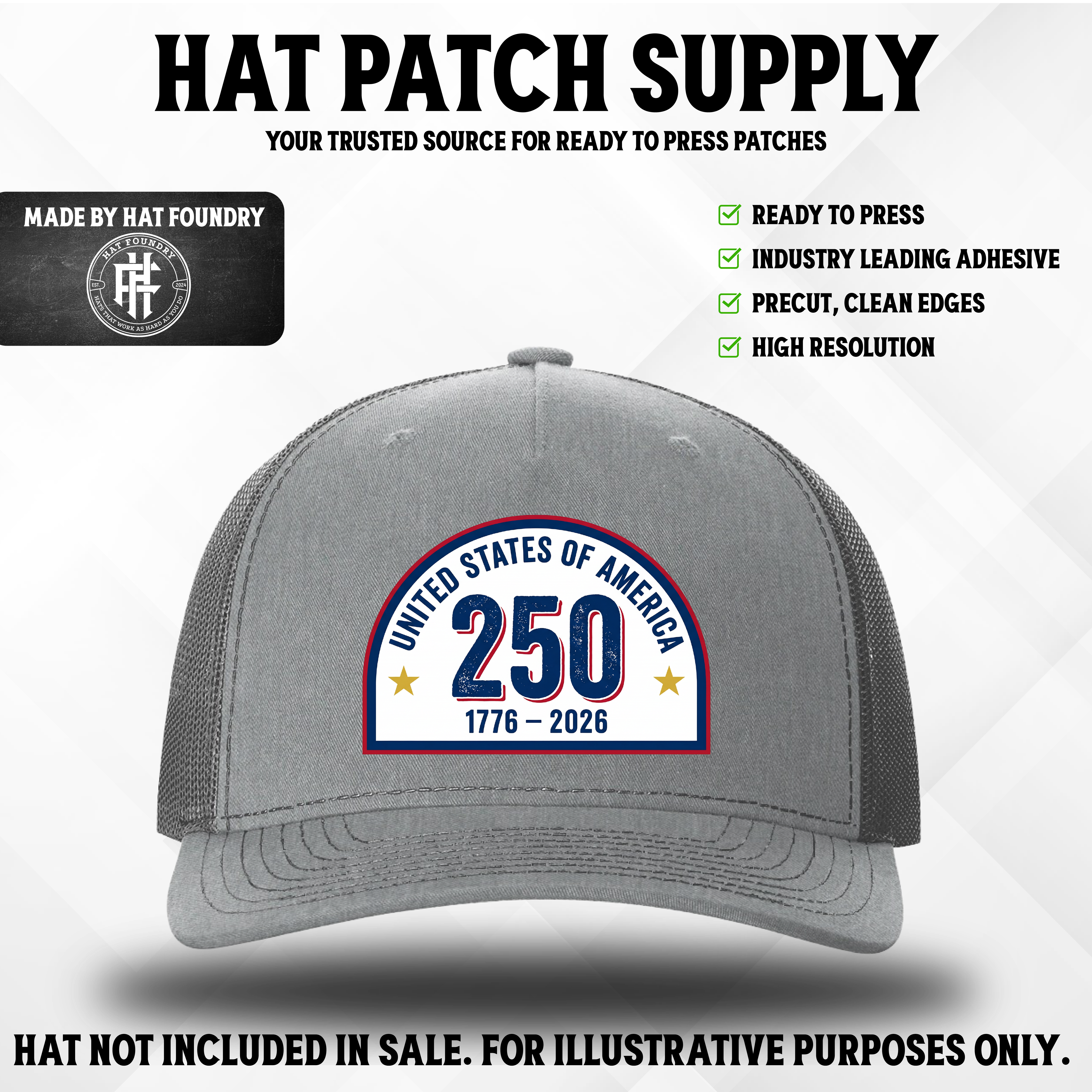 America 250 Hat Patch UV Printed