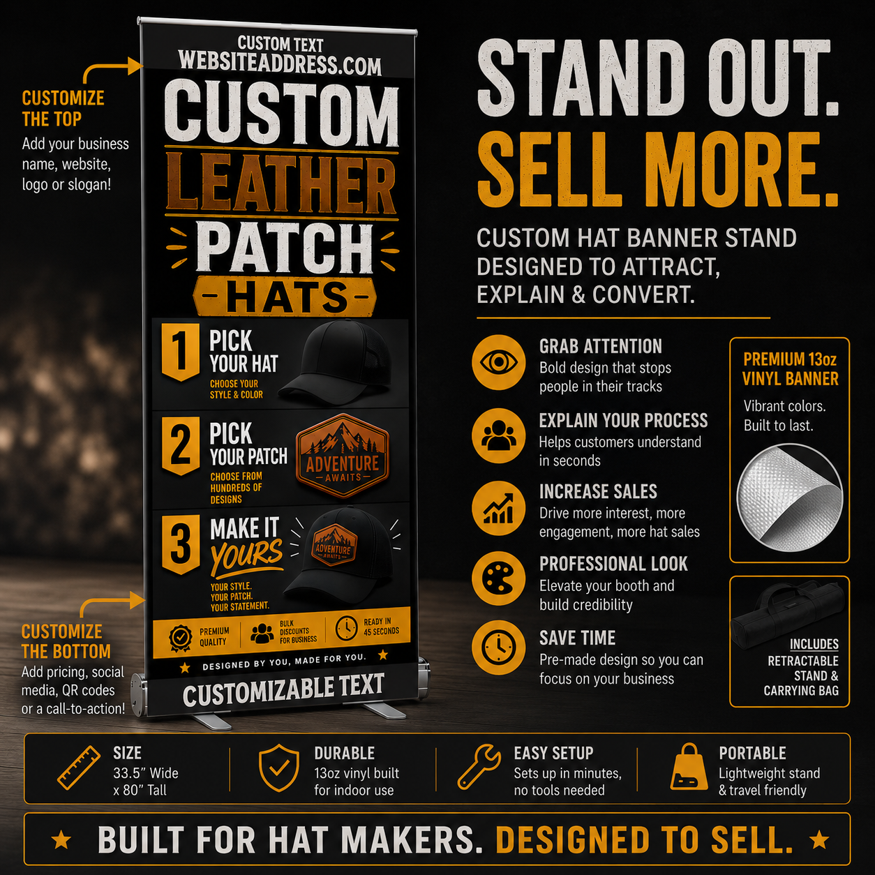 Custom Leather Patch Hat Stand Up Banner