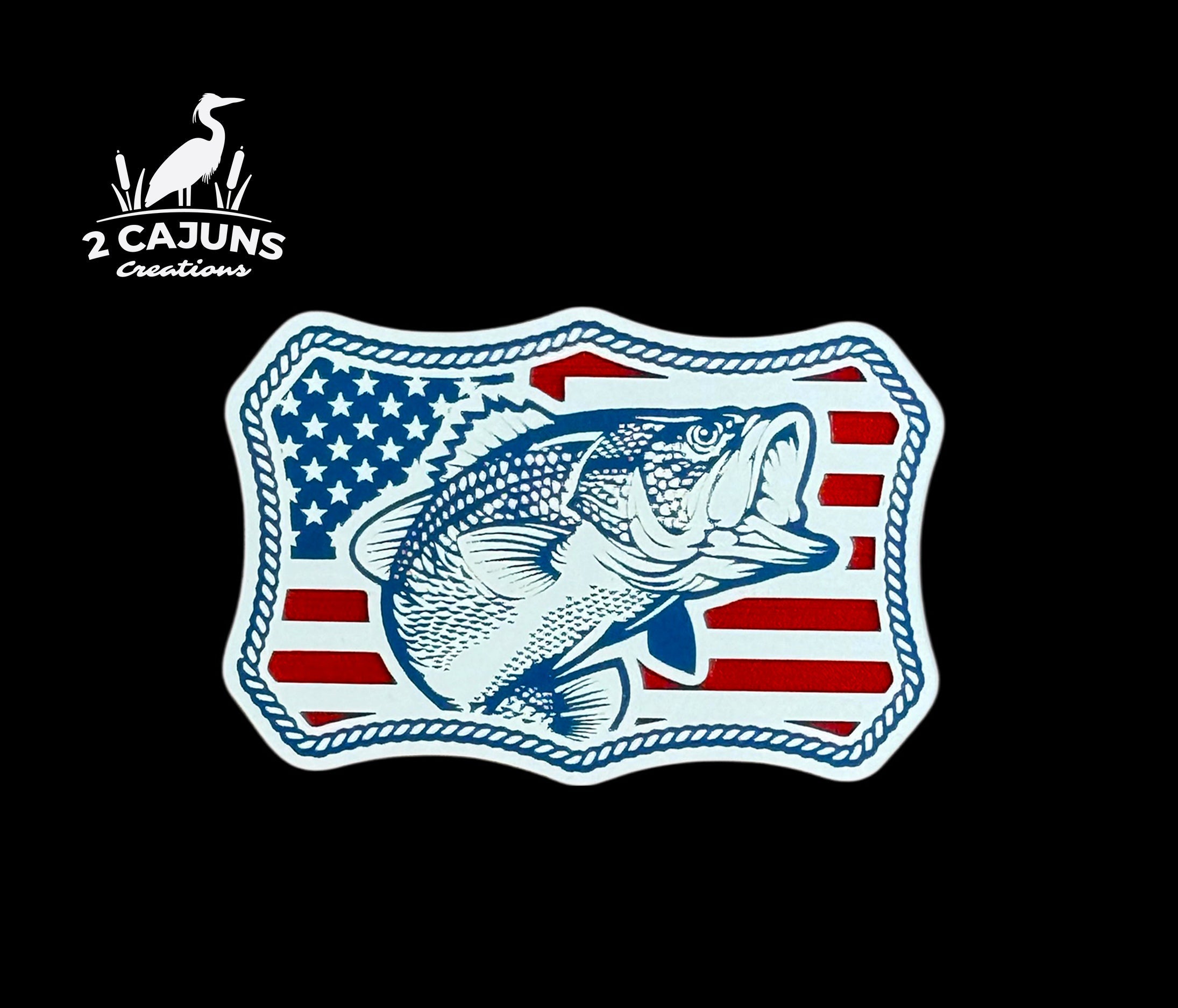 Bass on American Flag Buckle Style Patriotic Red White and Blue Acrylic Patch