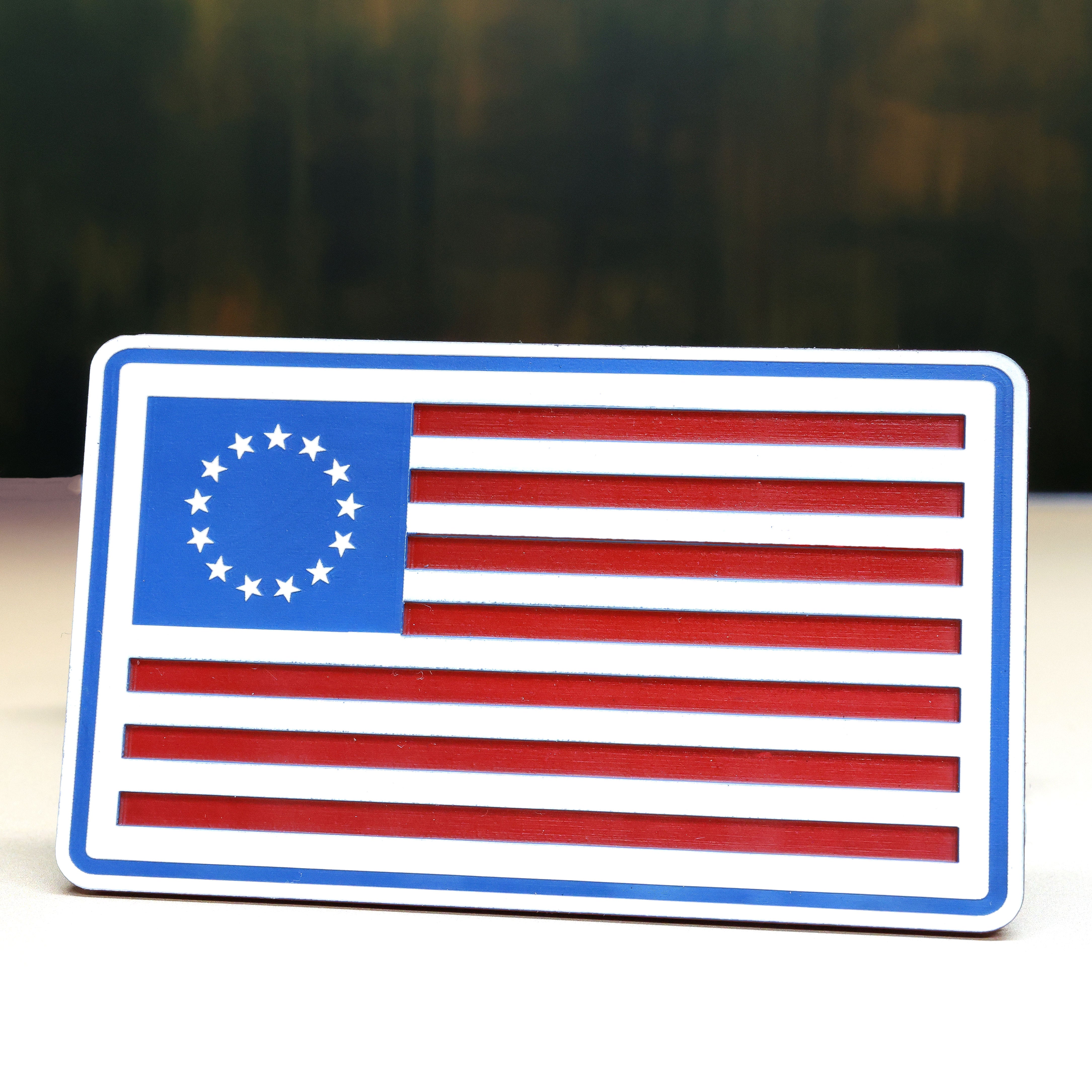 Betsy Ross RWB Flag Patch – Engraved USA Pride on Red White Blue Acrylic