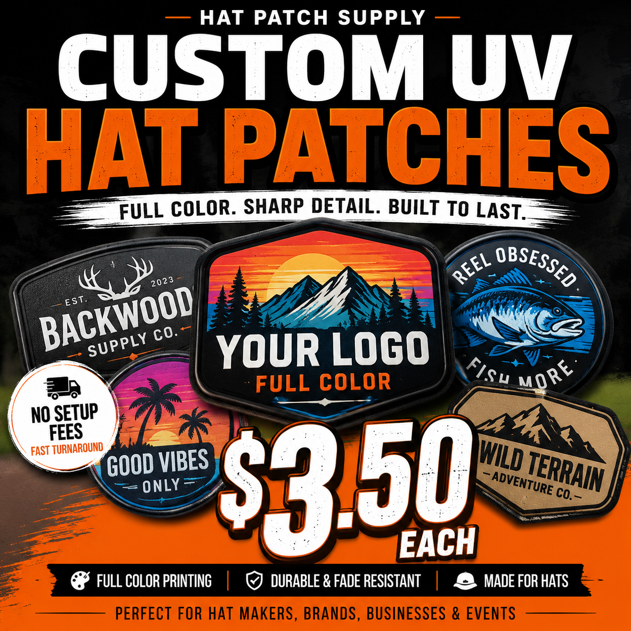 Custom UV Hat Patches | Full Color UV Printed Hat Patches