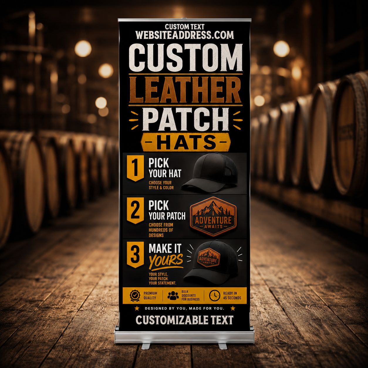 Custom Leather Patch Hat Stand Up Banner