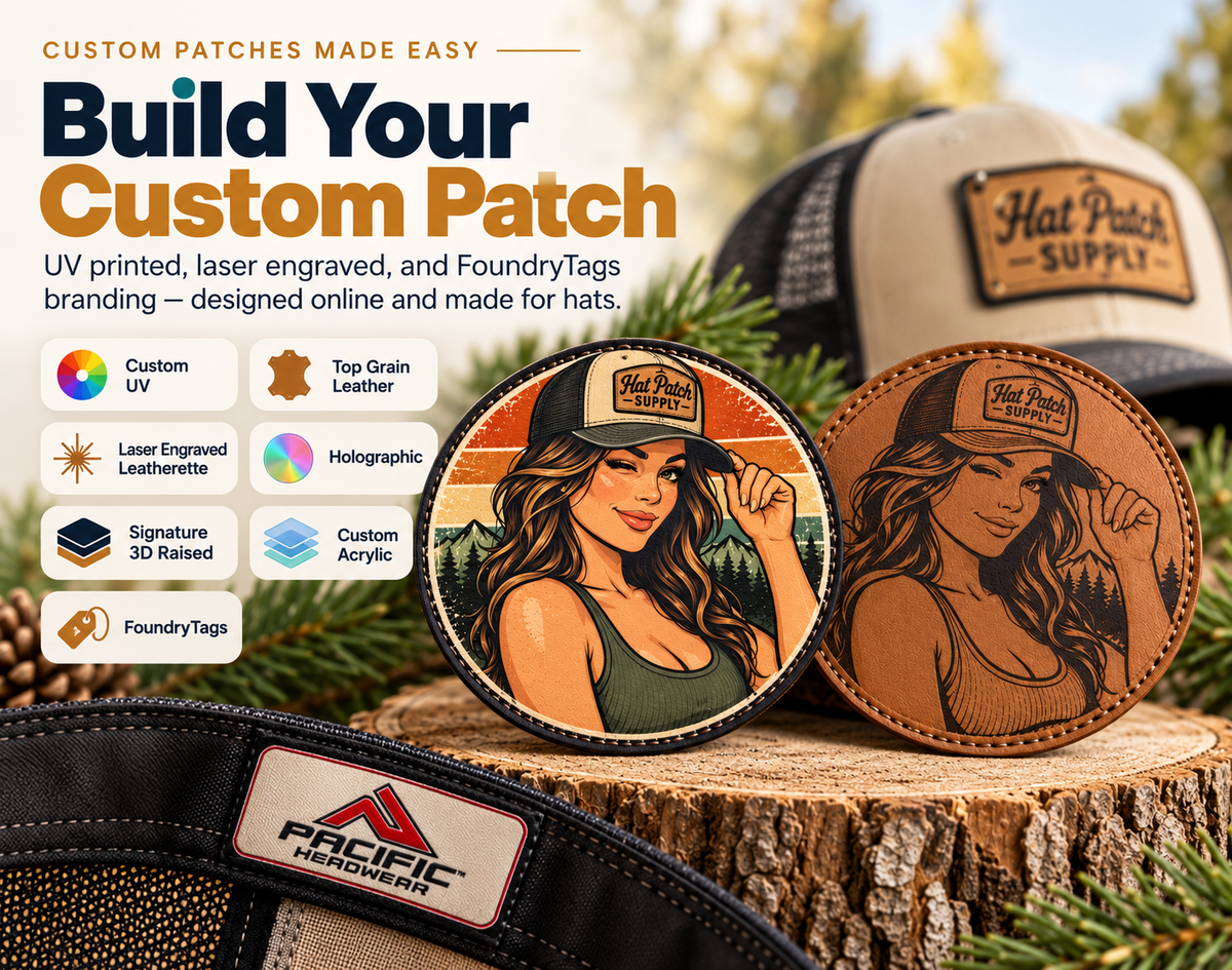 Custom hat patch sample on a trucker hat