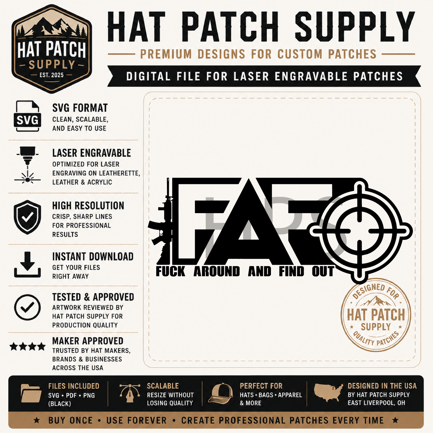 FAFO Target Gun Hat Patch SVG, PNG & PDF | Fuck Around Find Out Digital Download