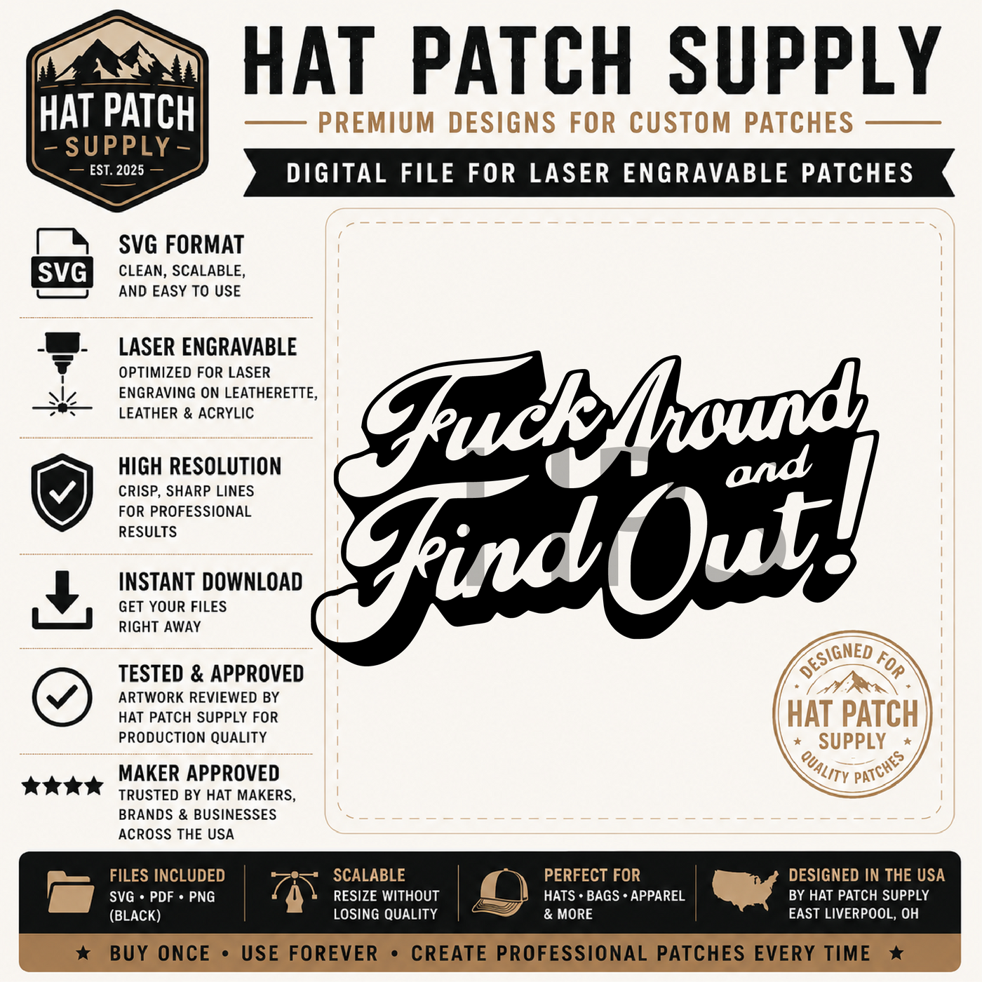 Fuck Around Find Out Cursive Text Hat Patch SVG, PNG & PDF Digital Download