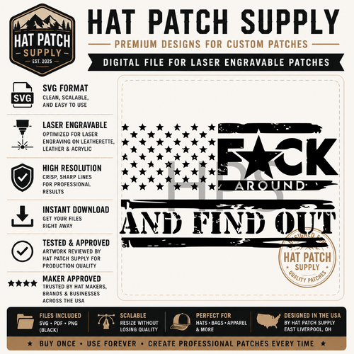FAFO Fuck Around Find Out hat patch SVG design over an American flag background