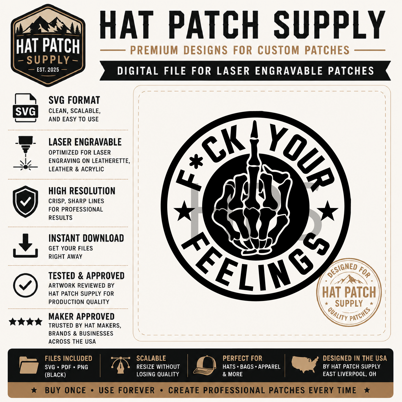 Fuck Your Feelings Hat Patch SVG, PNG & PDF Digital Download