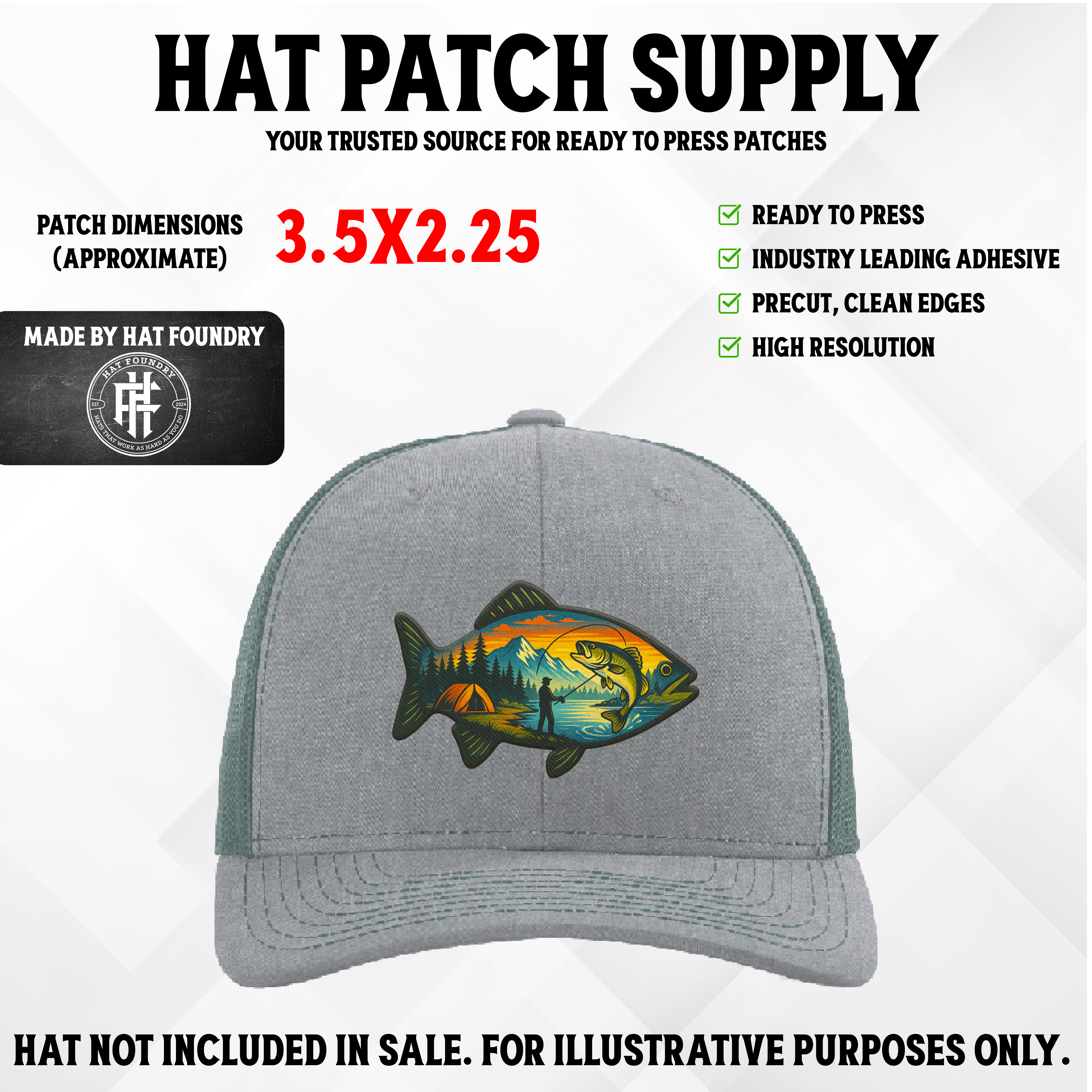 Fishing Silhouette UV Printed Hat Patch
