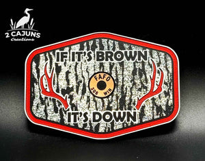 If It's Brown It's Down Acrylic Tree Bark Design Hat Patch with Copper Acrylic Insert FAFO Edition - 2 Pieces - 4 Colors Available