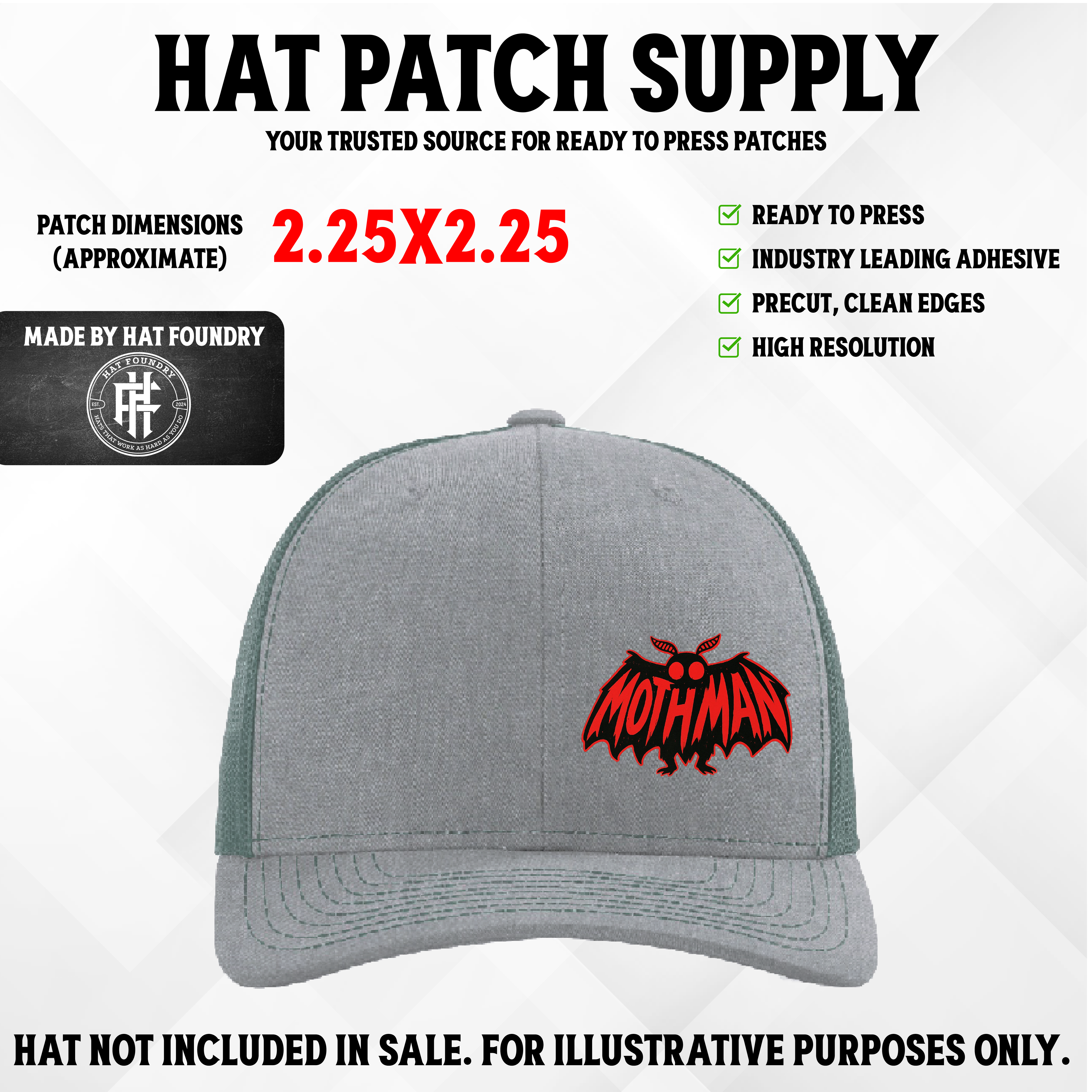 Mothman UV Printed Hat Patch - Hat Patch Supply by Hat Foundry