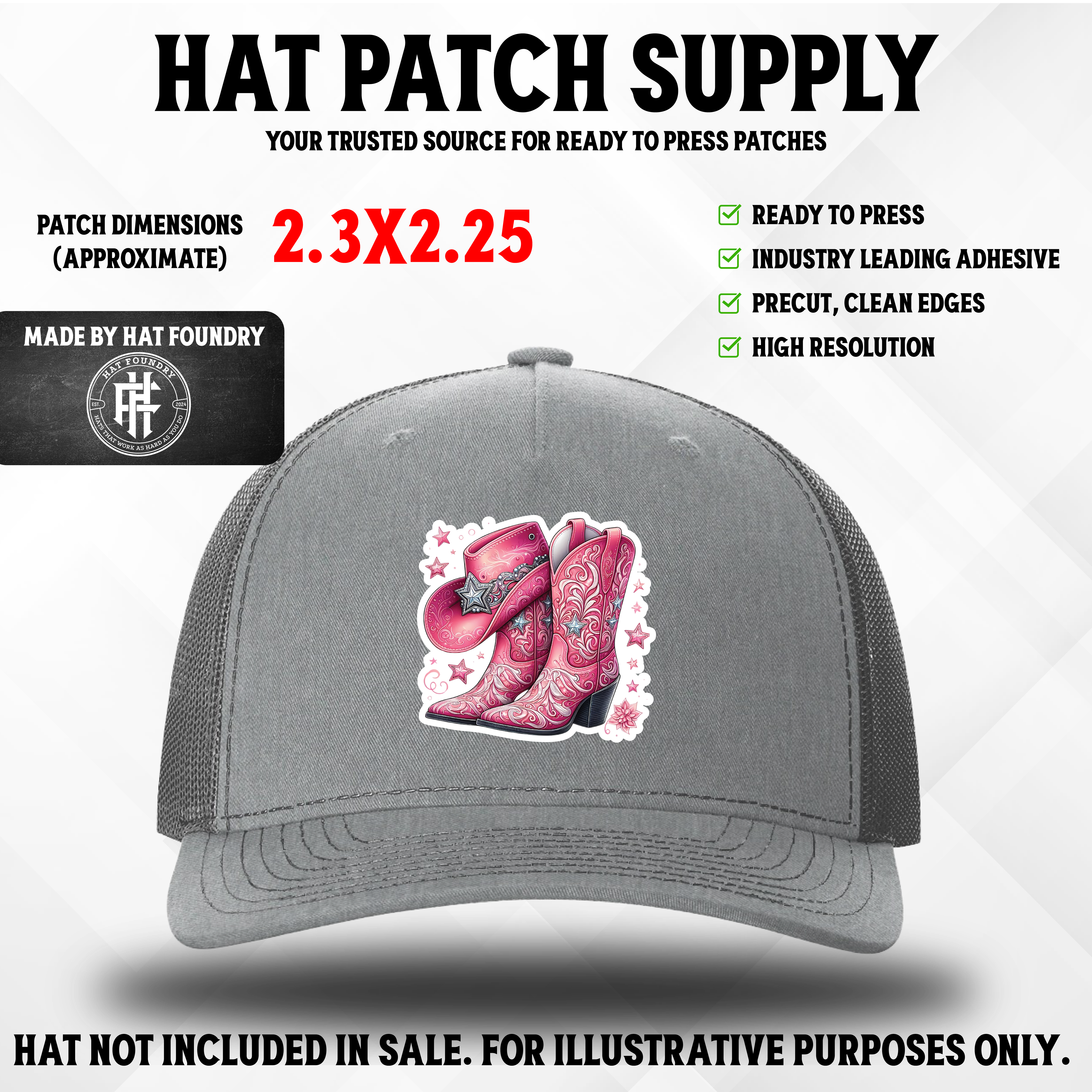 Pink Cowgirl Boots & Hat UV Patch - Hat Patch Supply by Hat Foundry