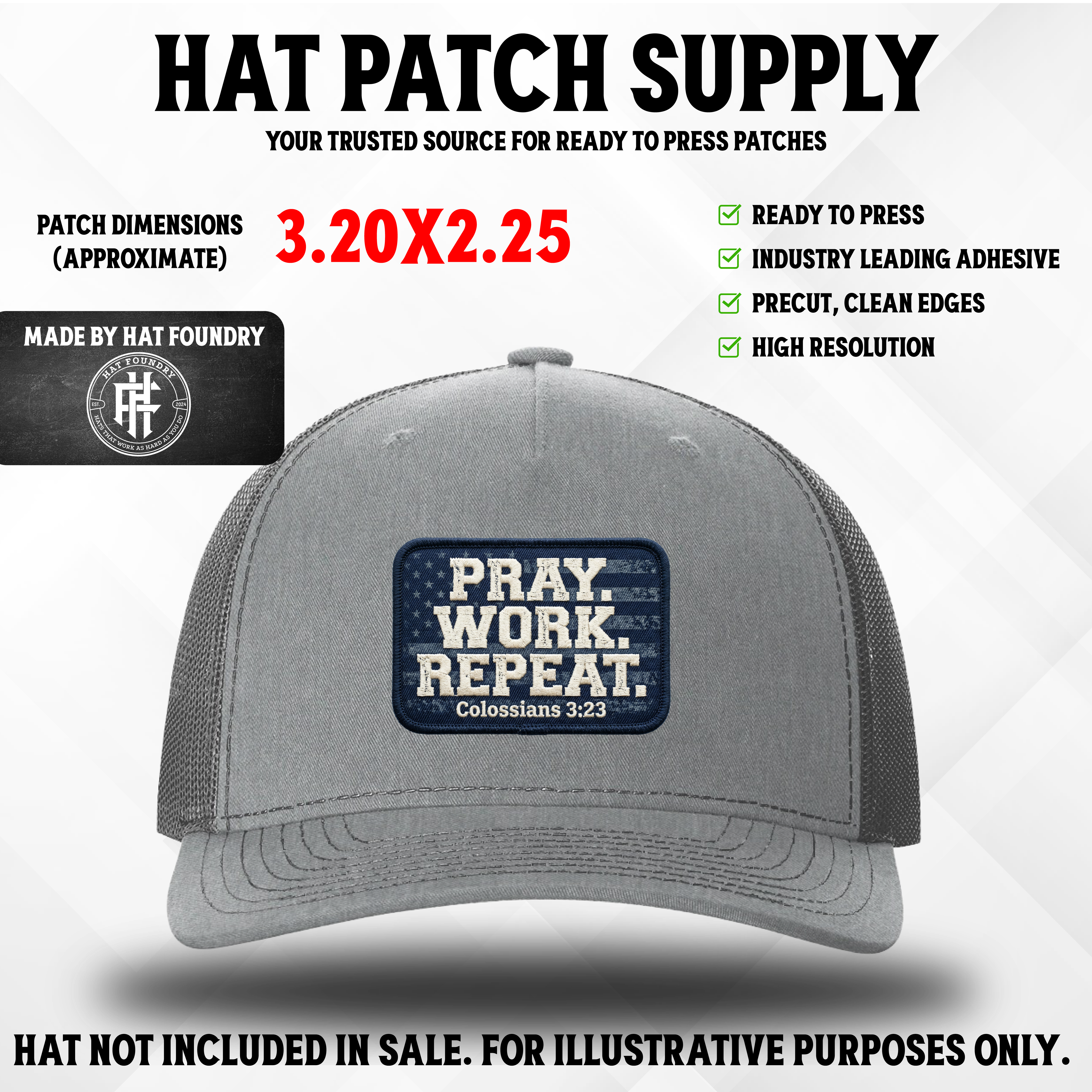 Pray Work Repeat Religious Hat Patch