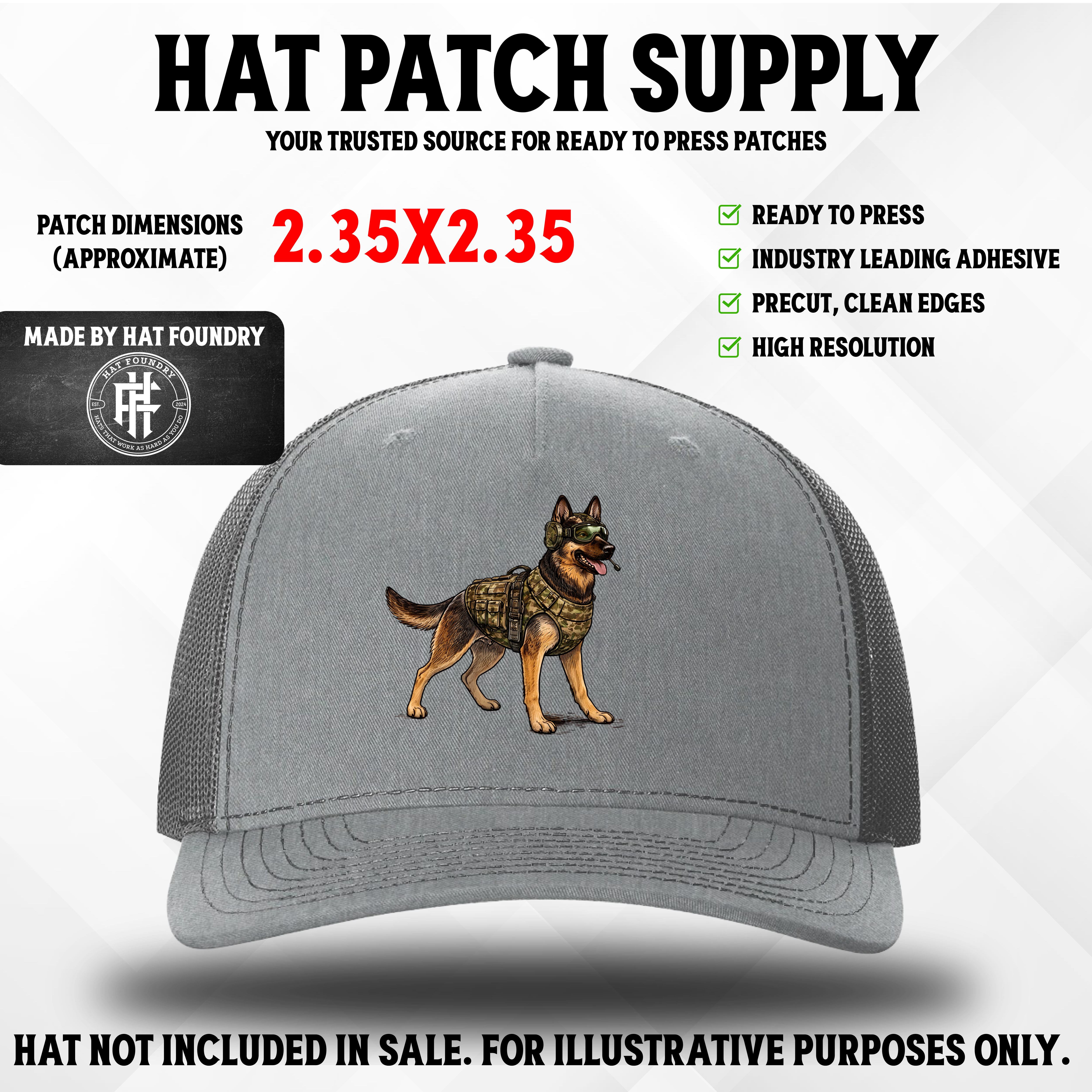 Tactical German Shepherd UV Hat Patch - Hat Patch Supply by Hat Foundry