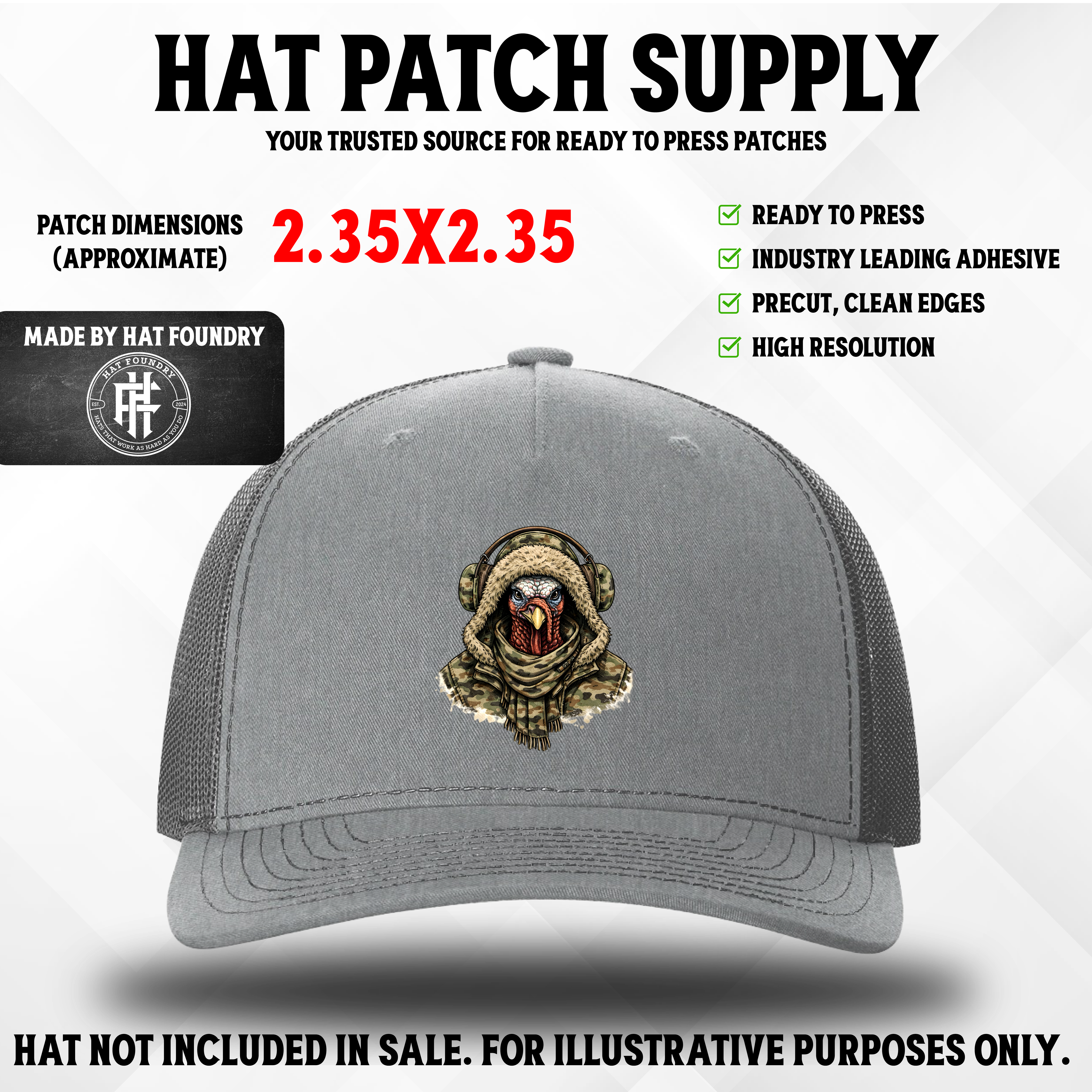 Turkey Operator UV Printed Hat Patch - Hat Patch Supply by Hat Foundry