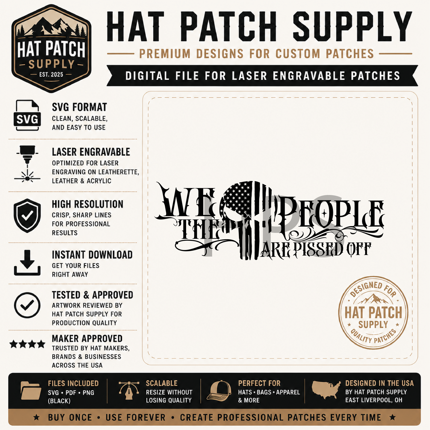 We The People Are Pissed Off – Hat Patch SVG, PNG &amp; PDF Digital Download