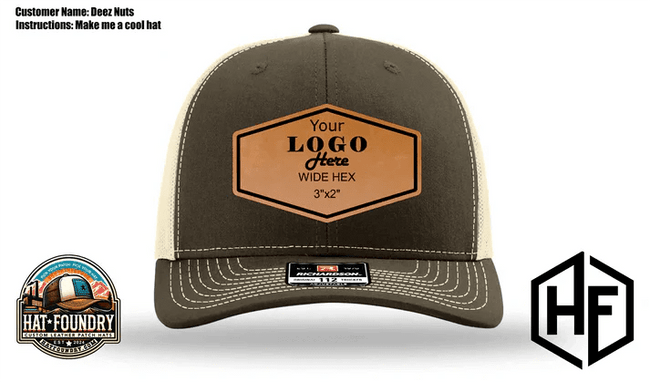 Adobe Illustrator hat patch mockup template showing a patch placed on a cap