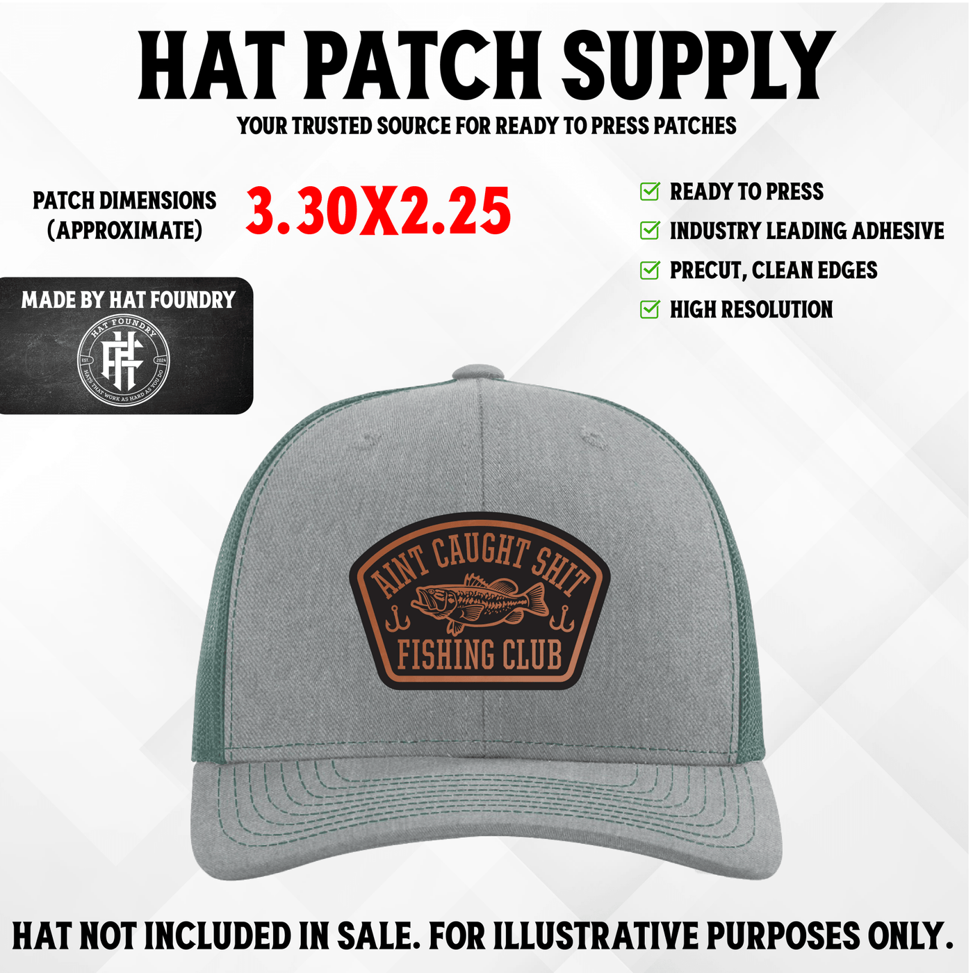 Ain't Caught Shit Fishing Club Laser Engraved Patch - Hat Patch Supply