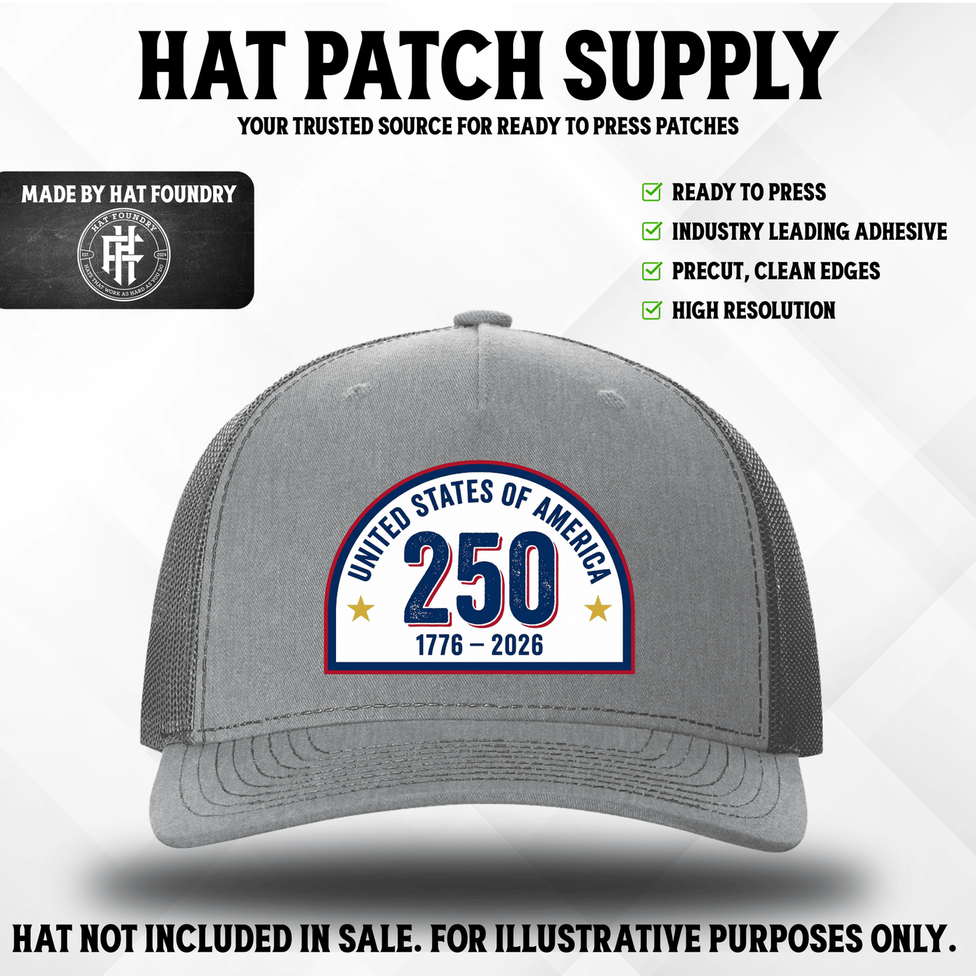 America 250 Hat Patch UV Printed - Hat Patch Supply