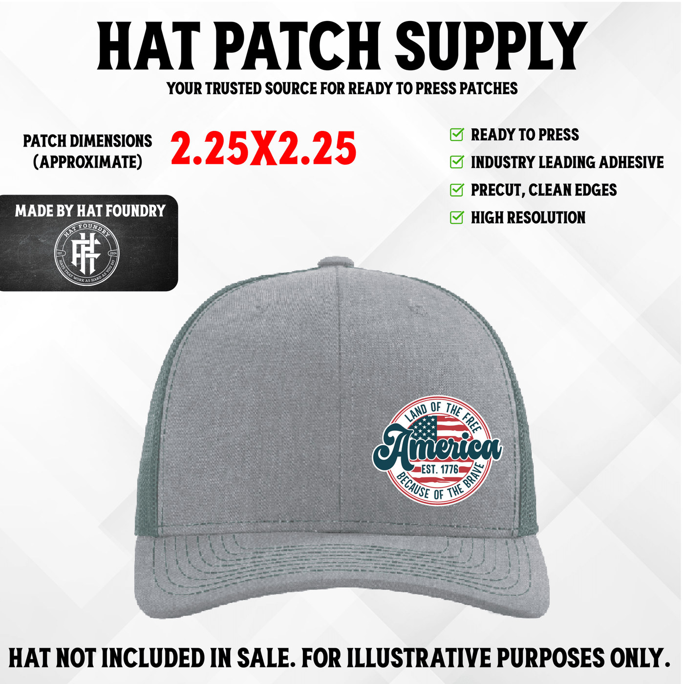 America Land of The Free Hat Patch - Hat Patch Supply