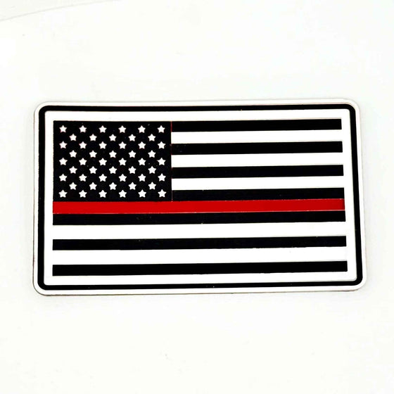 Thin red line American flag acrylic hat patch in white, black and red
