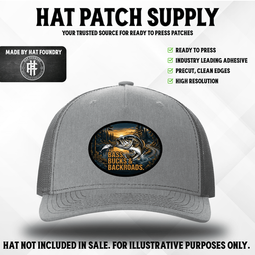 Bass, Bucks & Backroads – UV Printed Hat Patch - Hat Patch Supply