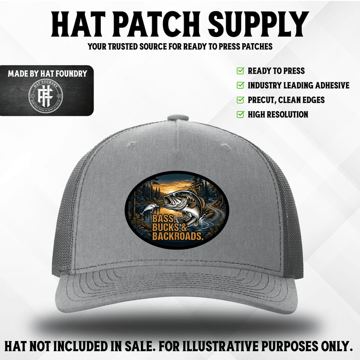 Bass, Bucks & Backroads – UV Printed Hat Patch