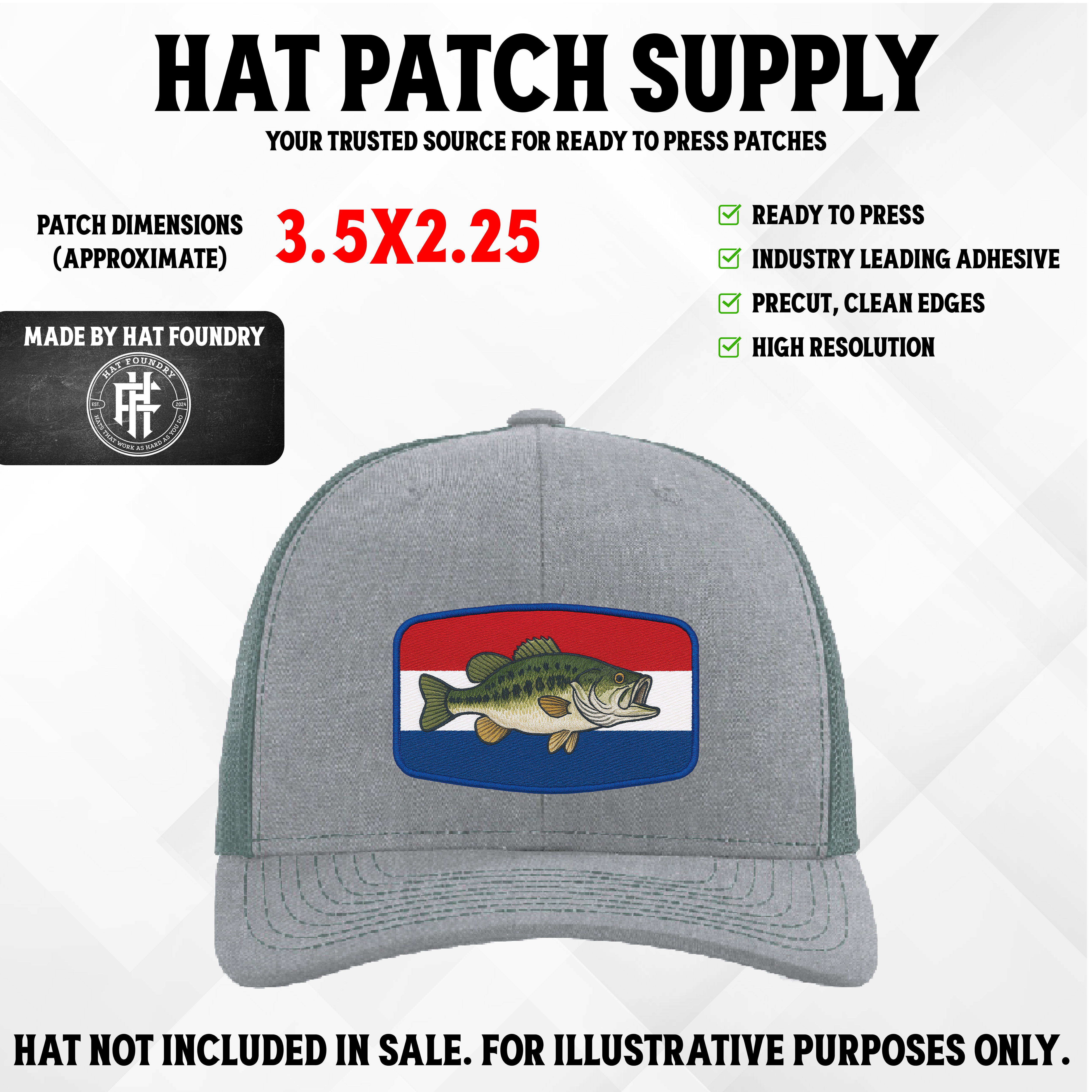 Bass Fish UV Printed Hat Patch