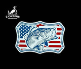 Bass on American Flag Buckle Style Patriotic Red White and Blue Acrylic Patch - Hat Patch Supply