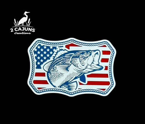 Bass on American Flag Buckle Style Patriotic Red White and Blue Acrylic Patch - Hat Patch Supply