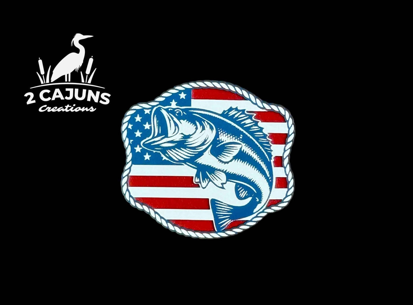 Bass on American Flag Patriotic Red White and Blue Acrylic Patch - Hat Patch Supply