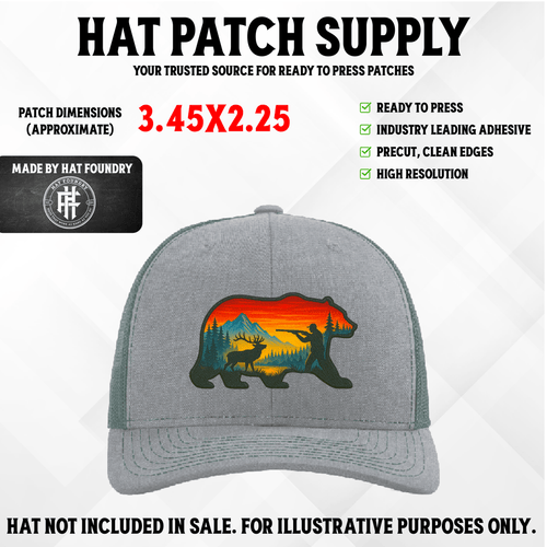 Bear Silhouette Hunting Scene UV Printed Patch - Hat Patch Supply