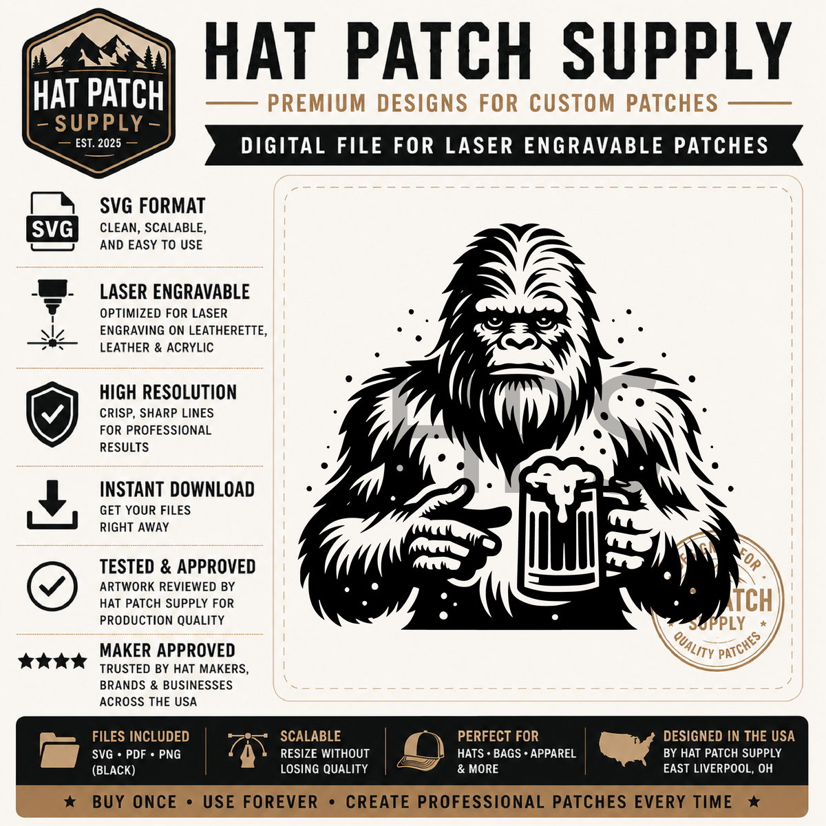 Second preview sheet of the Bigfoot sasquatch hat patch SVG bundle designs