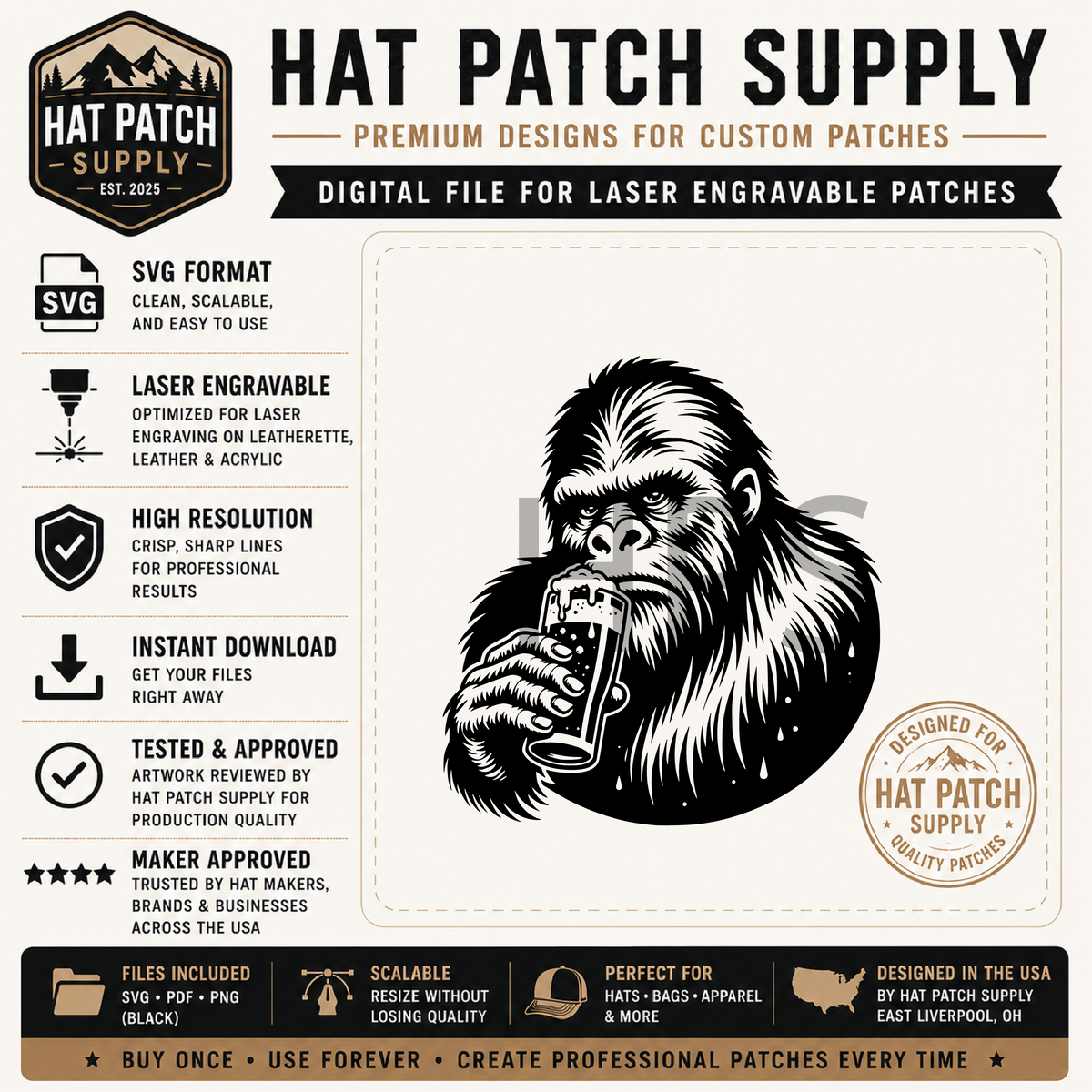 Third preview sheet of laser ready Bigfoot hat patch SVG designs