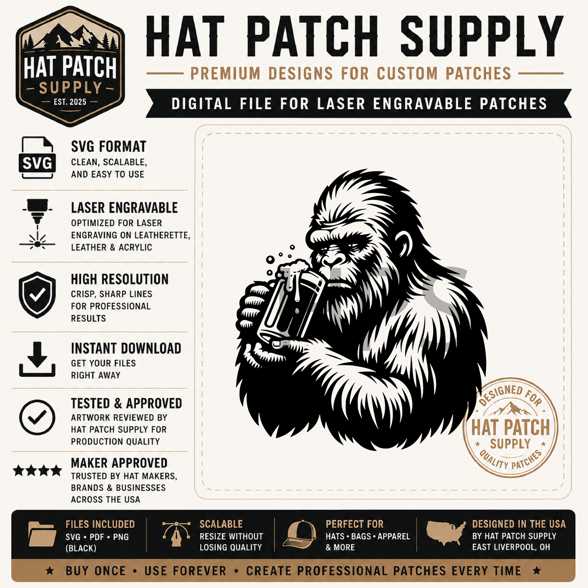 Bigfoot hat patch SVG bundle designs shown together